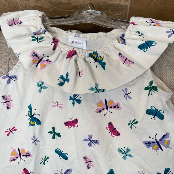 Bc: HANNA ANDERSSON RUFFLE NECK SWING CREAM DRESS ECRU BUTTERFLIES Sz 6-7_120cm - Picture 5 of 9